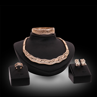 Tibetan Style Jewelry Sets, bangle & finger ring & earring & necklace, stainless steel earring post and Omega clip, rose gold color plated, with rhinestone, lead & cadmium free, 10x20mm, Inner Diameter:Approx 50mm, US Ring Size:6-9, Length:Approx 6 Inch, Approx 16 Inch, Sold By Set