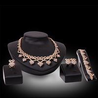 Tibetan Style Jewelry Sets, finger ring & bracelet & earring & necklace, stainless steel earring post and Omega clip, Heart, rose gold color plated, adjustable & with rhinestone, lead & cadmium free, 10x20mm, 20x20mm, US Ring Size:6-9, Length:Approx 7 Inch, Approx 19 Inch, Sold By Set
