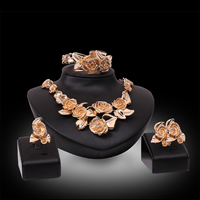 Tibetan Style Jewelry Sets, bangle & finger ring & earring & necklace, stainless steel earring post and Omega clip, Flower, rose gold color plated, with rhinestone, lead & cadmium free, 25x40mm, 30x40mm, Inner Diameter:Approx 50mm, US Ring Size:6-9, Length:Approx 6 Inch, Approx 21 Inch, Sold By Set