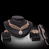 Tibetan Style Jewelry Sets, finger ring & bracelet & earring & necklace, stainless steel earring post and Omega clip, with 5cm extender chain, Teardrop, rose gold color plated, with rhinestone, lead & cadmium free, 15x20mm, 15x35mm, US Ring Size:6-9, Length:Approx 10.5 Inch, Approx 20 Inch, Sold By Set