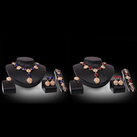 Tibetan Style Jewelry Sets, finger ring & bracelet & earring & necklace, with Crystal, stainless steel earring post and Omega clip, Flat Round, rose gold color plated, faceted & with rhinestone, more colors for choice, lead & cadmium free, 20x20mm, 20x40mm, US Ring Size:6-9, Length:Approx 7.5 Inch, Approx 20 Inch, Sold By Set