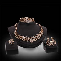 Zinc Alloy Jewelry Sets bangle & finger ring & earring & necklace stainless steel earring post and Omega clip Leaf rose gold color plated adjustable & with rhinestone lead & cadmium free  Inner Approx 60mm US Ring Length Approx 7 Inch Approx 20 Inch Sold By Set