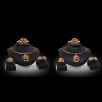 Tibetan Style Jewelry Sets, collar & bangle & finger ring & earring, with Crystal, stainless steel earring post and Omega clip, Flower, rose gold color plated, with rhinestone, more colors for choice, lead & cadmium free, 15x20mm, 20x25mm, Inner Diameter:Approx 50mm, US Ring Size:6-9, Length:Approx 6 Inch, Approx 16.5 Inch, Sold By Set