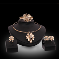Zinc Alloy Jewelry Sets collar & bangle & finger ring & earring stainless steel earring post and Omega clip Flower rose gold color plated with rhinestone lead & cadmium free Inner Approx 50mm US Ring Length Approx 6 Inch Approx 16.5 Inch Sold By Set