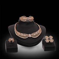 Tibetan Style Jewelry Sets, bangle & finger ring & earring & necklace, stainless steel earring post and Omega clip, Bowknot, rose gold color plated, with rhinestone, lead & cadmium free, 15x20mm, 15x40mm, Inner Diameter:Approx 50mm, US Ring Size:6-9, Length:Approx 6 Inch, Approx 17 Inch, Sold By Set