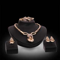 Tibetan Style Jewelry Sets, bangle & finger ring & earring & necklace, stainless steel earring post and Omega clip, Flower, rose gold color plated, adjustable & with rhinestone, lead & cadmium free, 15x30mm, 20x30mm, Inner Diameter:Approx 50mm, US Ring Size:6-9, Length:Approx 6 Inch, Approx 20 Inch, Sold By Set