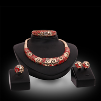 Tibetan Style Jewelry Sets, bangle & finger ring & earring & necklace, stainless steel earring post and Omega clip, Flower, rose gold color plated, enamel & with rhinestone, lead & cadmium free, 15x20mm, 15x22mm, Inner Diameter:Approx 50mm, US Ring Size:6-9, Length:Approx 6 Inch, Approx 16 Inch, Sold By Set