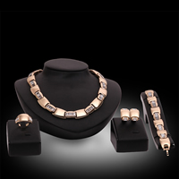 Tibetan Style Jewelry Sets, finger ring & bracelet & earring & necklace, with Crystal, stainless steel earring post and Omega clip, rose gold color plated, faceted, lead & cadmium free, 12x20mm, 15x25mm, US Ring Size:6-9, Length:Approx 7 Inch, Approx 18 Inch, Sold By Set