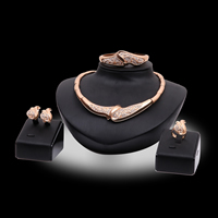 Zinc Alloy Jewelry Sets bangle & finger ring & earring & necklace stainless steel earring post and Omega clip Flower rose gold color plated adjustable & with rhinestone lead & cadmium free Inner Approx 60mm US Ring Length Approx 7 Inch Approx 16 Inch Sold By Set