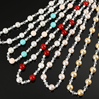 South Sea Shell Sweater Chain Necklace, with Crystal, more colors for choice, 10mm, 4mm, 6mm, Length:Approx 35 Inch, 10Strands/Lot, Sold By Lot