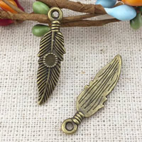 Tibetan Style Feather Pendants, antique bronze color plated, nickel, lead & cadmium free, 9x30mm, Hole:Approx 2mm, 300PCs/Lot, Sold By Lot