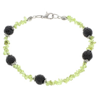 Lava Bracelet with Zinc Alloy & Acrylic Round platinum color plated natural black 8.5mm Sold Per Approx 7.5 Inch Strand