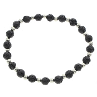 Lava Bracelet with Zinc Alloy Round platinum color plated natural black 6mm Sold Per Approx 7 Inch Strand