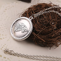 Zinc Alloy Jewelry Necklace with iron chain Flat Round antique silver color plated oval chain lead & cadmium free 38mm Sold Per Approx 19.6 Inch Strand