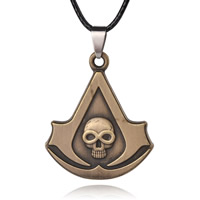 Tibetan Style Jewelry Necklace, with Waxed Linen Cord, with 5cm extender chain, Skull, antique bronze color plated, lead & cadmium free, 33x39mm, Sold Per Approx 17.7 Inch Strand