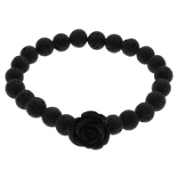 Lava Bracelet, with Resin, Flower, natural, black, 17x9mm, Sold Per Approx 6.5 Inch Strand