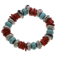Natural Coral Bracelet with Turquoise & Copper Coated Plastic Sold Per Approx 6 Inch Strand