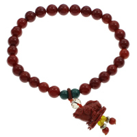 Natural Coral Bracelet with Crystal & Zinc Alloy Toad carved & faceted red Sold Per Approx 6.5 Inch Strand