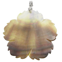 Natural Black Shell Pendants with Zinc Alloy Flower platinum color plated Approx 4mm Sold By PC