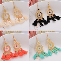 Fashion Fringe Earrings Zinc Alloy with Nylon Cord & Glass Seed Beads iron earring hook Round gold color plated lead & cadmium free 75mm Sold By Pair