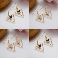 Zinc Alloy Drop Earring with Turquoise iron earring hook Triangle gold color plated lead & cadmium free 42mm Sold By Pair