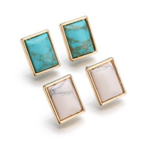Turquoise Earring, Tibetan Style, stainless steel post pin, Rectangle, gold color plated, more colors for choice, lead & cadmium free, 16mm, Sold By Pair