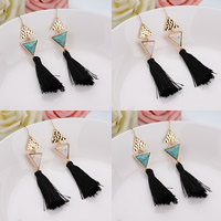 Fashion Fringe Earrings, Tibetan Style, with Nylon Cord & Turquoise, iron earring hook, Triangle, gold color plated, more colors for choice, lead & cadmium free, 87mm, Sold By Pair