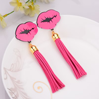 Fashion Fringe Earrings Zinc Alloy with Velveteen & Resin stainless steel post pin Square gold color plated lead & cadmium free 123mm Sold By Pair