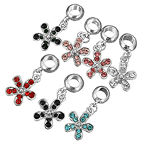 European Style Tibetan Style Dangle Beads, Flower, platinum color plated, without troll & with rhinestone, more colors for choice, nickel, lead & cadmium free, 29mm, 13.5x17x2.5mm, Hole:Approx 5mm, 50PCs/Lot, Sold By Lot
