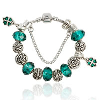 European Bracelet Zinc Alloy with brass chain & Crystal Four Leaf Clover antique silver color plated & enamel & faceted nickel lead & cadmium free Sold By Strand