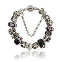 European Bracelet Zinc Alloy with brass chain & Lampwork antique silver color plated & enamel & with rhinestone nickel lead & cadmium free Sold By Strand
