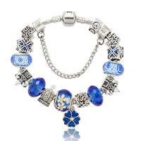European Bracelet Zinc Alloy with brass chain & Crystal & Lampwork Flower antique silver color plated & enamel & faceted & with rhinestone nickel lead & cadmium free Sold By Strand