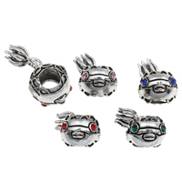 Tibetan Style European Beads, Fish, antique silver color plated, without troll & with rhinestone, more colors for choice, lead & cadmium free, 11x9x14mm, Hole:Approx 5mm, Sold By PC