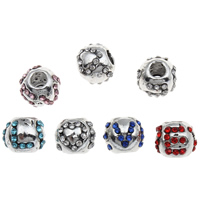 Tibetan Style European Beads, Drum, antique silver color plated, without troll & with rhinestone, more colors for choice, lead & cadmium free, 9x10mm, Hole:Approx 4mm, Sold By PC