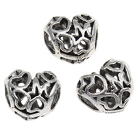 Tibetan Style European Beads, Heart, antique silver color plated, without troll & hollow, lead & cadmium free, 11x10x9mm, Hole:Approx 4mm, 10PCs/Bag, Sold By Bag