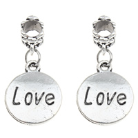 European Style Zinc Alloy Dangle Beads Flat Round word love antique silver color plated without troll lead & cadmium free Approx 4mm Sold By Bag