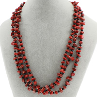 Natural Coral Necklace, with Crystal, brass spring ring clasp, 3-strand & faceted, 5mm-9x8x6mm, Sold Per Approx 19.5 Inch Strand