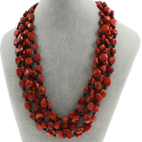 Natural Coral Necklace, with Crystal, brass spring ring clasp, 5-strand & faceted, 8x7x5mm-12x6mm, Sold Per Approx 17 Inch Strand