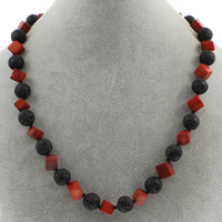 Natural Coral Necklace, with Lava, brass lobster clasp, 10mm, Sold Per Approx 17 Inch Strand