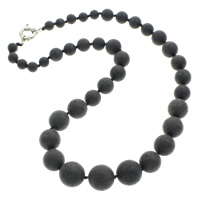 Edelstein Schmuck Halskette, Lava, Messing Federring Verschluss, rund, natürlich, abgestufte Perlen, schwarz, 17mm, verkauft per ca. 20 ZollInch Strang