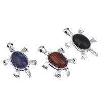 Gemstone Pendants Jewelry, Tibetan Style, with Gemstone, Turtle, antique silver color plated, with rhinestone, lead & cadmium free, 35x55x11mm, Hole:Approx 9x5mm, 10PCs/Bag, Sold By Bag