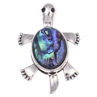 Tibetan Style Animal Pendants, with Abalone Shell, Turtle, antique silver color plated, natural & with rhinestone, lead & cadmium free, 35x55x8mm, Hole:Approx 9x5mm, 10PCs/Bag, Sold By Bag