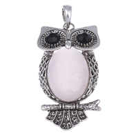 Sea Opal Pendants Zinc Alloy with Sea Opal Owl antique silver color plated with rhinestone lead & cadmium free Approx Sold By Bag