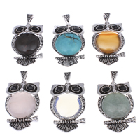Gemstone Pendants Jewelry, Tibetan Style, with Gemstone, Owl, antique silver color plated, different materials for choice & with rhinestone, lead & cadmium free, 32x50x11mm, Hole:Approx 5x10mm, 10PCs/Bag, Sold By Bag