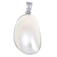 Natural White Shell Pendants, Brass, with White Shell, platinum color plated, nickel, lead & cadmium free, 32x67x12mm, Hole:Approx 5x9mm, 10PCs/Bag, Sold By Bag