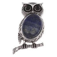 Natural Lapis Lazuli Pendants Zinc Alloy Owl antique silver color plated with rhinestone lead & cadmium free Approx Sold By Bag