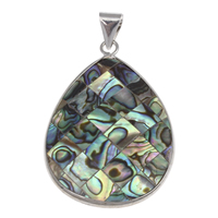 Natural Abalone Shell Pendants, with Brass, Teardrop, platinum color plated, mosaic, 33x46x5mm, Hole:Approx 4x5mm, 10PCs/Bag, Sold By Bag
