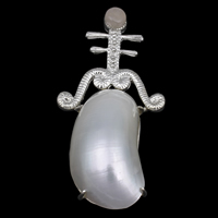 Natural White Shell Pendants, Brass, with White Shell & Rose Quartz, Flower, platinum color plated, nickel, lead & cadmium free, 30x58x13mm, Hole:Approx 6x4mm, 10PCs/Bag, Sold By Bag