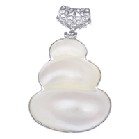 Natural White Shell Pendants, Brass, with White Shell, Calabash, platinum color plated, nickel, lead & cadmium free, 40x71x14mm, Hole:Approx 4x6mm, 10PCs/Bag, Sold By Bag