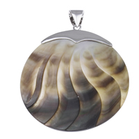 Natural Black Shell Pendants with brass bail Flat Round platinum color plated Approx Sold By Bag